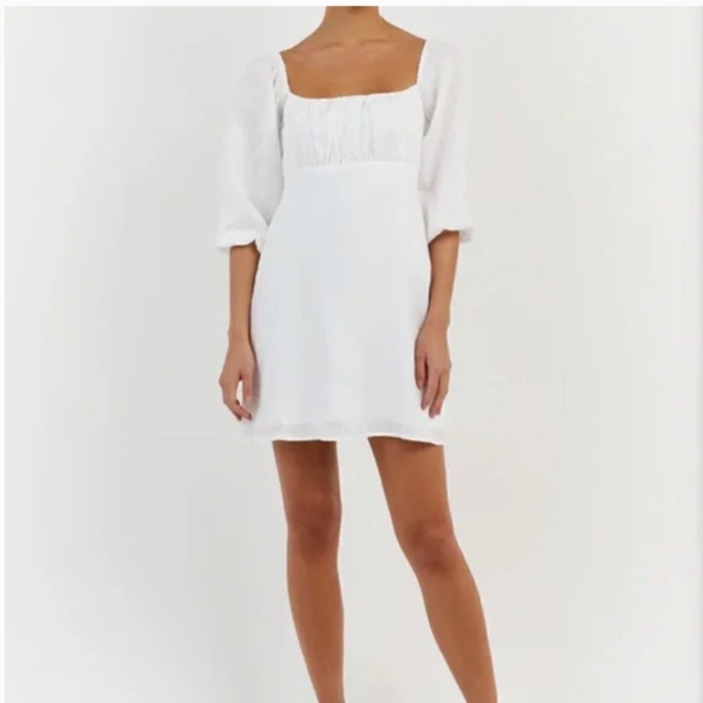 DISSH Linen Mini Dress size 2 Puff Sleeve square neck coastal